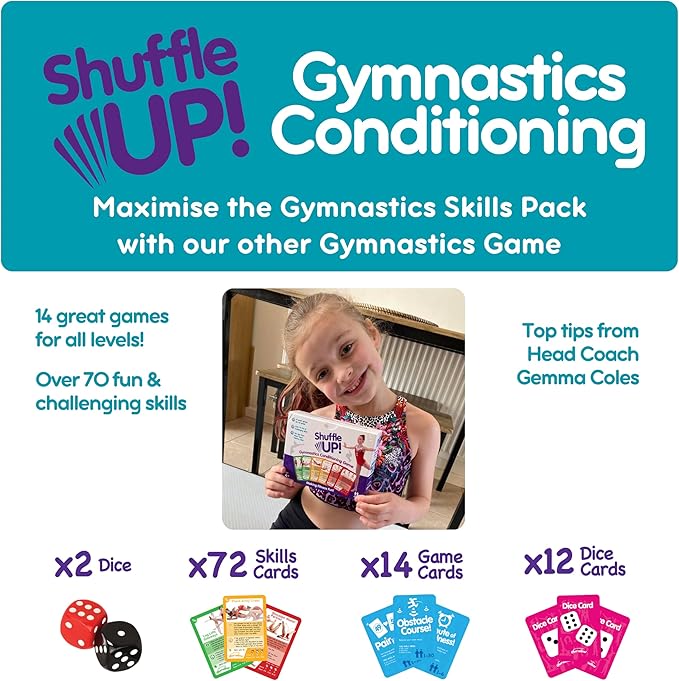 Shuffle Up Gymnastics Games Skills Pack - Family Games with 22 New Fun & Active Skills Cards for Kids, Gymnastics Equipment for Kids, Gymnastics Gifts for Girls & Boys