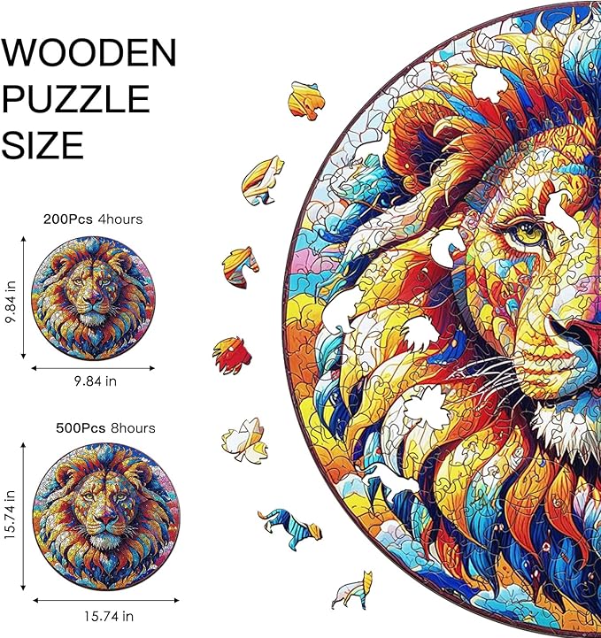 Wooden Puzzle for Adults โ Unique Lion-Shaped Jigsaw, Animal Style Brain Teaser for Kids & Teens, 220 Pieces, 10"x10", Ships as Whole Puzzle Board (No Loose Pieces), Gift-Ready Box, Fun Family Game