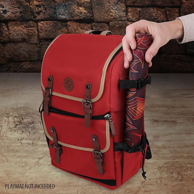 ENHANCE Designer Edition TCG Backpack - MTG Deck Bag Card Binder Space, TCG Deck Box Storage, MTG Playmat Holder - Card Storage Compatible with Magic the Gathering, Pokemon, Lorcana (Canvas Red)