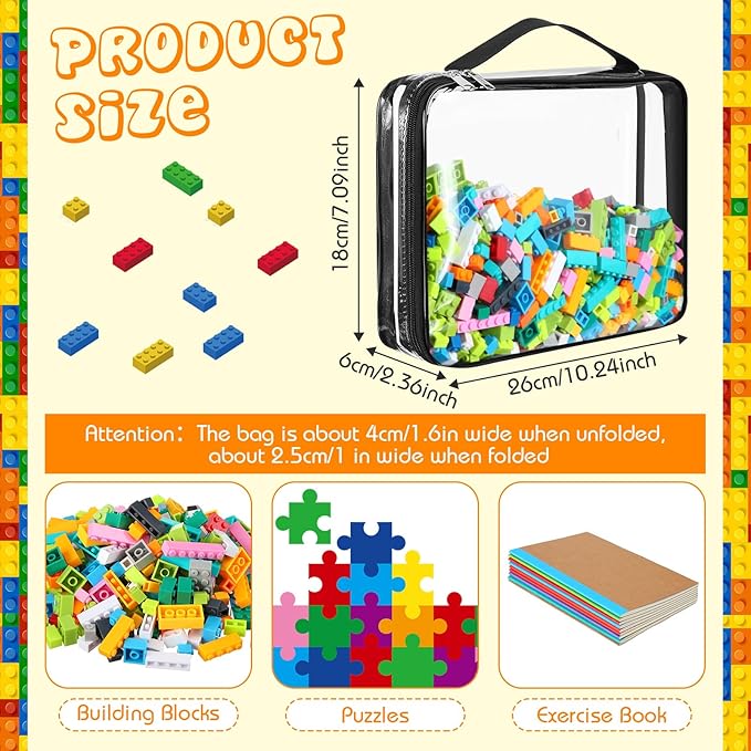 Sanwuta 6 Packs Toy Storage Bags, PVC Organizing Case Bags with Zipper, Waterproof Toy Container for Board Games, Building Blocks, Puzzles, Small Toys and Kids Books(Small,Clear)