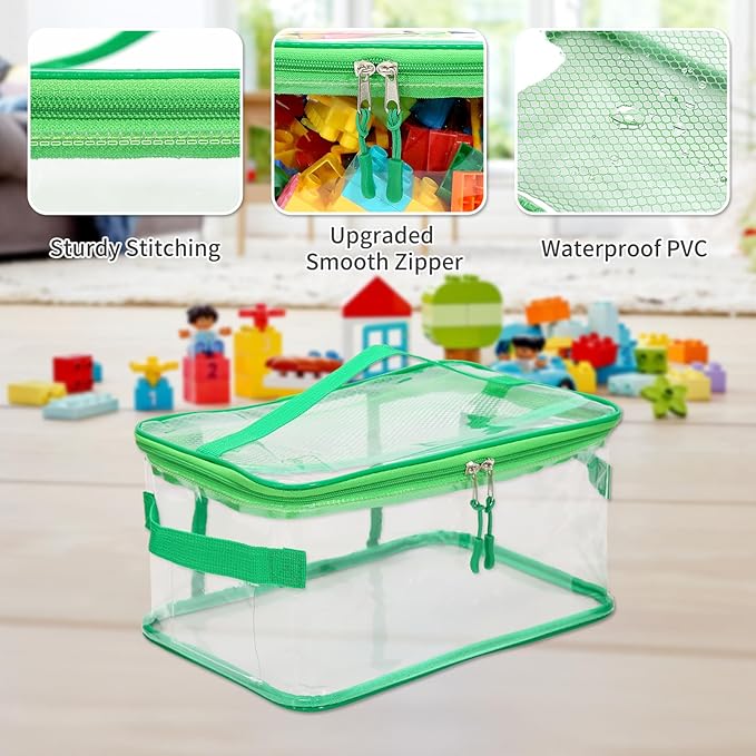 8 Pack Clear Toy Storage Bags, Extra Large Capacity Transparent Waterproof PVC Toy Organizing Bags with Name Tag and Manual Pocket for Building Blocks Board Games, Puzzle, Kids Books (Color)