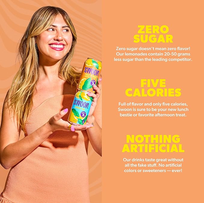 Swoon Half Unsweetened Iced Tea & Half Lemonade - Low Carb, Gluten Free, Keto & Paleo-Friendly - Natural Lemon Juice Concentrate and Organic Black Tea Sweetened by Monk Fruit and Stevia (Pack of 12)