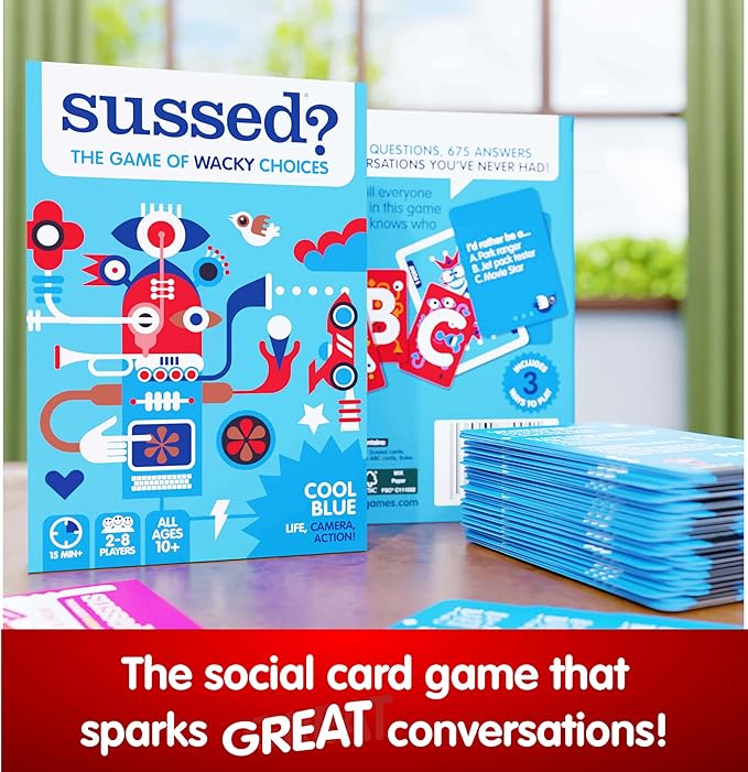 SUSSED The Wacky ‘What Would You Do’ Card Game - Social Fun for Teens, Boys, Girls - Easy Summer Camp, Road Trip, Travel Game - Kids Ages 10+ & Adults - Cool Blue Pack