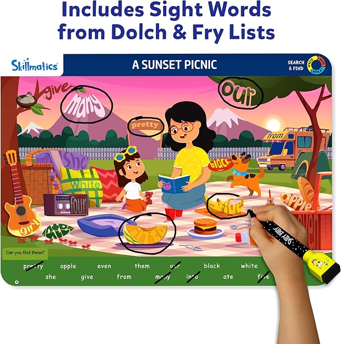 Skillmatics Search and Find Sight Words Educational Game - Reusable Preschool Learning Activities, Perfect for Toddlers & Kids Who Love Toys, Builds Vocabulary, Gifts for Ages 4, 5, 6, 7