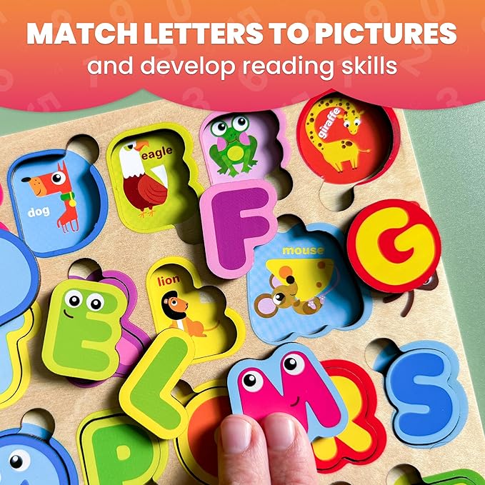 QUOKKA Montessori Alphabet Puzzle for Toddlers - Educational Wooden Toys for Kids Ages 3-5, Learning Letters and ABC Recognition, Preschool Activity Board for Fine Motor Skills and Learning Activities