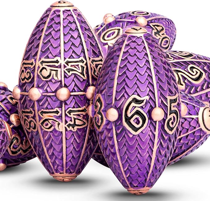 ARUOHHA DND Metal Dice Copper Purple Dragon Egg Dice with Metal Box, Role Playing Game RPG Polyhedral D and D Dice Set D20 D12 D10 D8 D6 D4