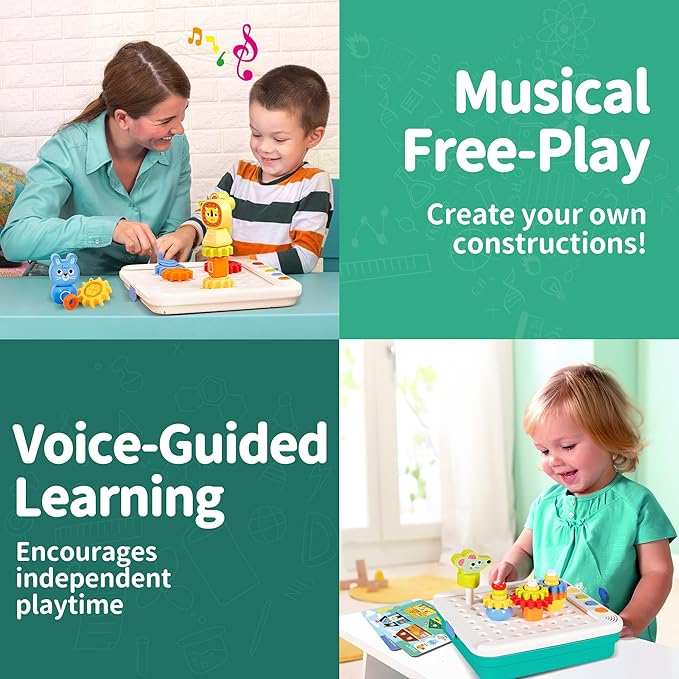 STEM Learning Toys for Kids Age 3-6, Interactive Montessori Busy Board with Flash Cards, Gears, Animals, and Building Blocks, Alphabet Educational Learning Tablet for Toddlers Ages 2 3 4 5 6