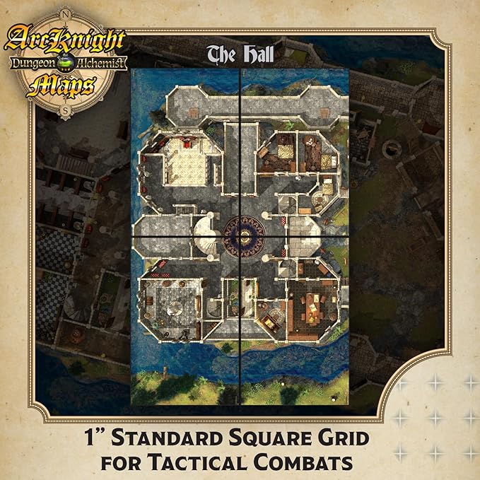 Arcknight The Noble's Keep Roleplaying D&D Battle Map; 16 Modular RPG Maps in 8 Double-Sided Pages, 1" Square Grid, Modular & Versatile DnD Map for ttrpg Gaming - for Dungeons & Dragons, Pathfinder