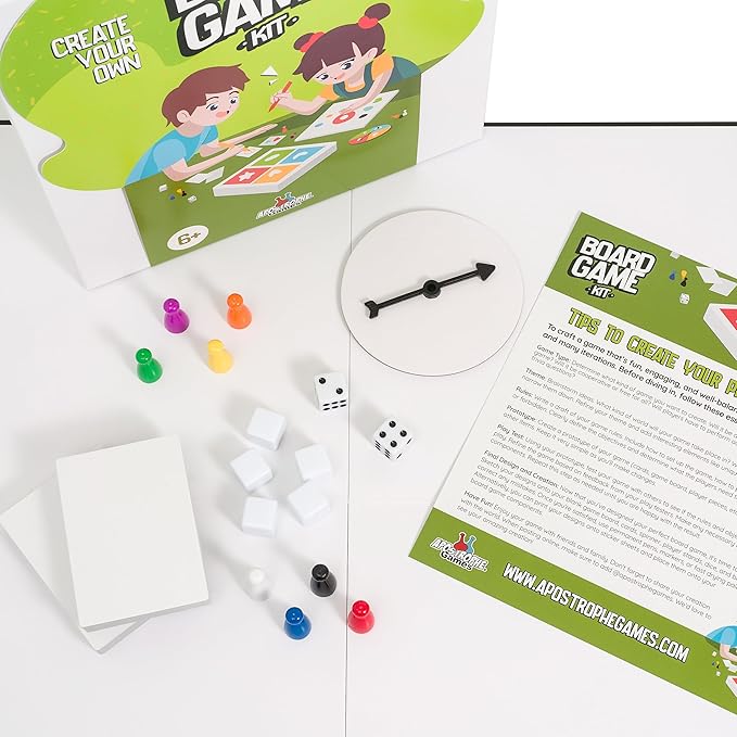 Create Your Own Board Game Set – DIY Kit with Blank Game Board, Game Pieces, Blank Cards, Dice, Spinner – Build Your Own Game for Family Board Games