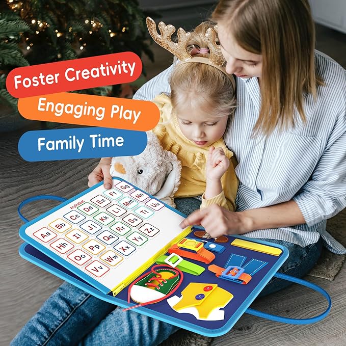 Busy Board Sensory Toys for Toddlers 1 2 3 4, Toddler Travel Activities Educational Toys, Montessori Toys for 2 3 4 Year Old Boys Girls Gift, Little Dinosaur