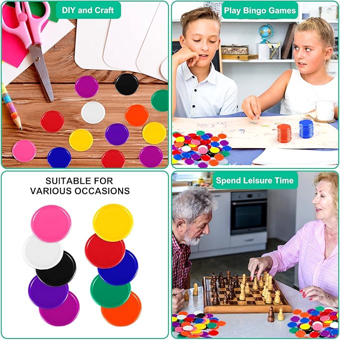 Coopay 1000 Pieces 1 Inch Bingo Chips Bulk, 10 Colors Bingo Markers for Math Practice, Plastic Learning Counters Disks Counting Discs, Poker Chips Game Tokens Kids Reward
