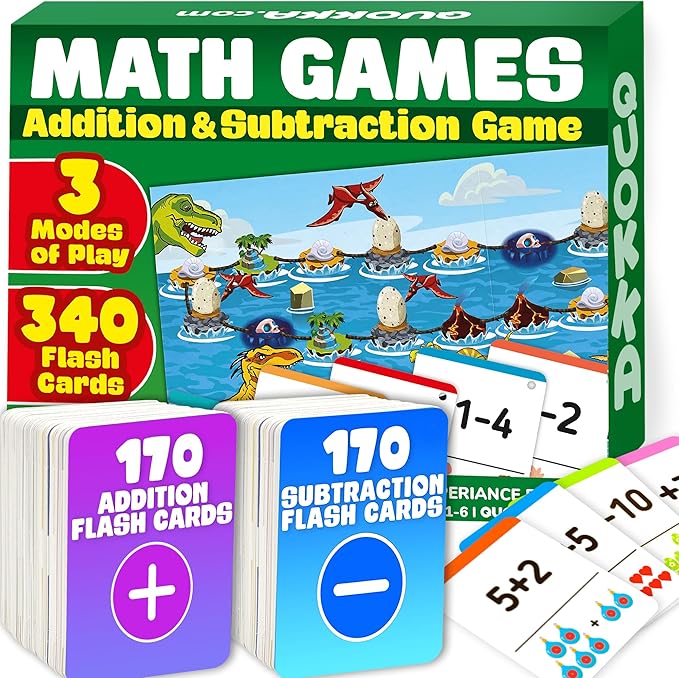 QUOKKA 3xSet Addition and Subtraction Flash Cards - 340 Flashcards Math Game for Kindergarten - Learning Board Games for Boys and Girls Ages 4-8 - Fun Educational Preschool Games