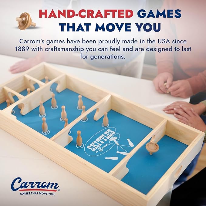 Carrom Skittles Game – Large Board Games for Adults & Children – Wooden Family Board Games for Family Night – Indoor and Outdoor Games for Family