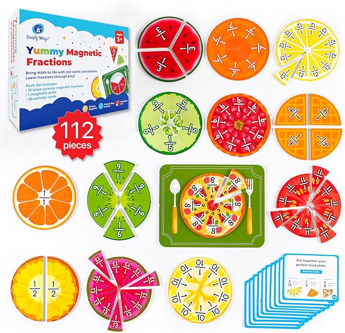 112 PCS Yummy Magnetic Fractions - Magnetic Fraction Tiles & Circles, Bars, Classroom Math Manipulatives, Fraction Manipulatives for Elementary Teachers 2nd, 3rd, 4th, 5th Grade - Simply Magic