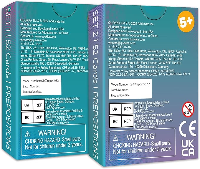 QUOKKA Set of 2 Learning Flash Cards 2x52 - Words&Sentences - Action Verbs - Vocabulary Builder