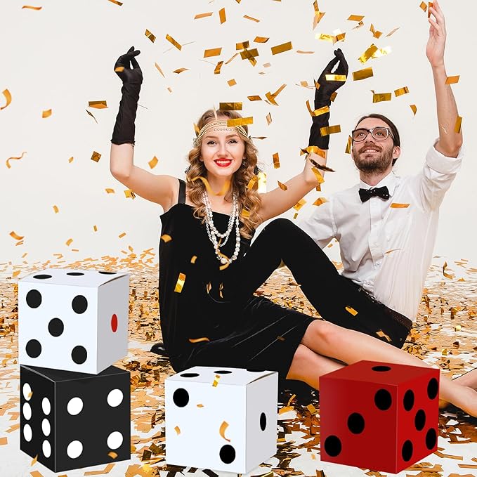 8PCS Large Casino Dice Boxes 11 Inch Casino Theme Party Decoration Jumbo Giant Dice Favor Boxes Bulk for Board Game Night Table Centerpiece Las Vegas Graduation Prom Birthday Party Supply, Multicolor