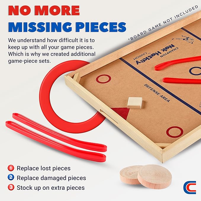 Carrom Champion Nok Hockey Game Equipment Set — Includes 2 Sticks and 2 Wood Pucks — Extra Accessories for Board Games for Adults & Children