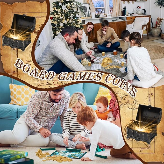 Hanaive 200 Pcs Metal Pirate Coins Set Gold Coins Treasure Chest Spanish Doubloon Fake Tokens for Boys and Girls Board Games Pirate Party Cosplay(Gold)