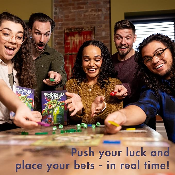 Emerald Skulls | Dice Game with Real-time Betting | Push Your Luck Strategy Board Game | Fast Action Casino-style Group Play | Family Game for 1-6 Players, Ages 14+, 30-45 Minutes