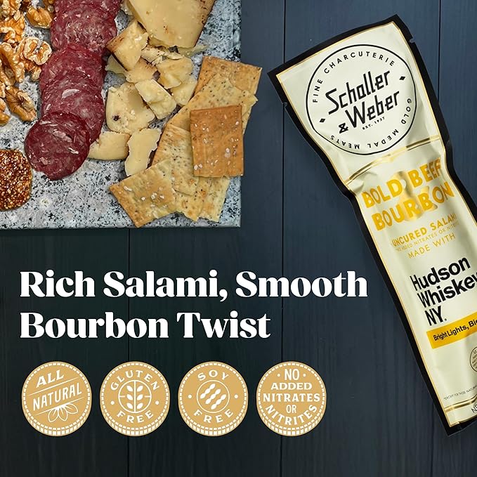 Schaller & Weber Bold Beef & Bourbon Uncured Salami, Made with Hudson Whiskey, No Artificial Ingredients, Gluten Free, 5 Ounce (Pack of 1)