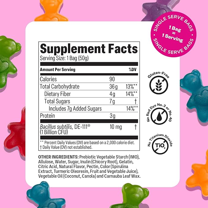 Tandy Belly Bears Fiber & Probiotic Gummies I Daily Digestive Health Gummies for Gut Health with Fresh Fruit Medley Flavor I Gluten-Free Gummy Bears I Fast-Acting Dietary Supplement Gummy I 6-Pack