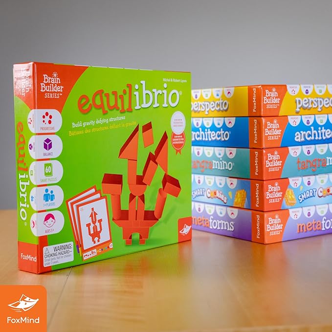 Foxmind Games: Equilibrio Spatial Logic and Dexterity Game, Build Gravity Defying Structures, 60 Smart Puzzles to Work Through, 6 Levels of Complexity, Develops STEM Skills, 1+ Players, for Ages 5+