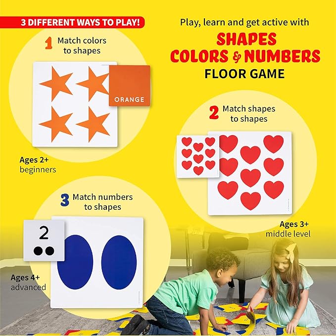 SPARK INNOVATIONS Shapes, Colors, Counting Floor Game, Large Flash Cards and Kids Game, Educational Learning Materials for Children, Matching Cards Toddler Games