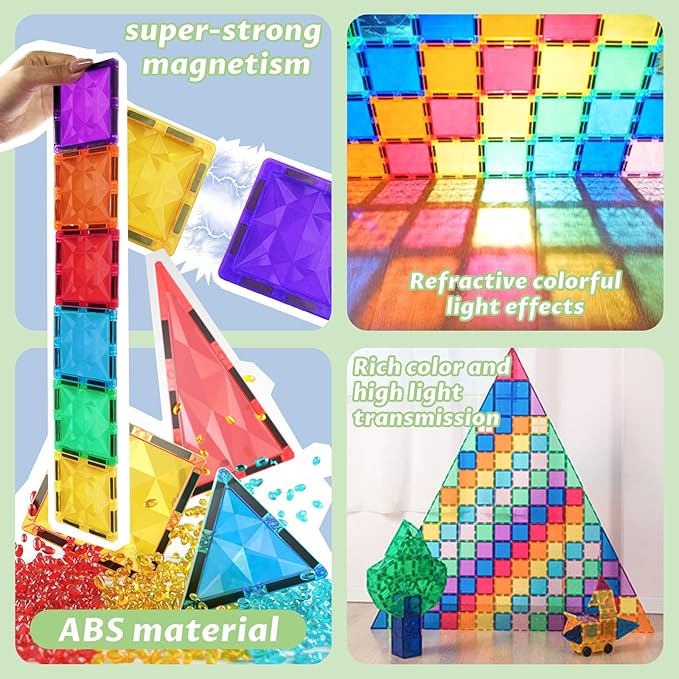 Magnetic Building Tiles 100 PCS Magnets Stacking Kids Toys STEM Sensory Games Educational Construction Toys Christmas Toy Gift for Boys and Girls 3 Year Old Up (Small)