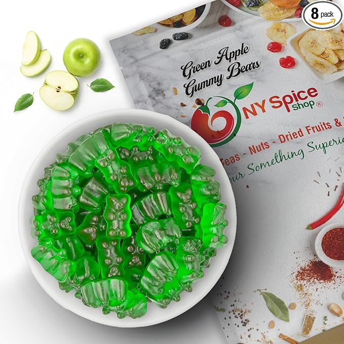 NY Spice Shop Green Apple Gummy Bears Bulk - 8 Ounce Gummies Bears Candy - Gummies Fruit Snacks - Chewy Candy - Flavor Gummy Candies - Gummi Bear Gift For All Occasions