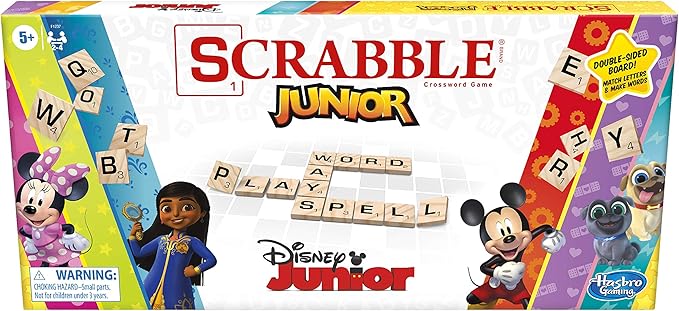 Hasbro Gaming Scrabble Junior: Disney Junior Edition Board Game for Kids | Double -Sided Game Board | Matching Word Game | Back to School Gifts | Ages 5+ (Amazon Exclusive)