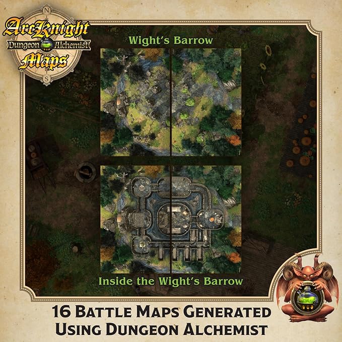 Arcknight The Vale of Adventure Roleplaying D&D Battle Map; 16 Modular RPG Maps in 8 Double-Sided Pages, 1" Square Grid, Modular & Versatile DND Map for ttrpg Gaming - for Dungeons & Dragons