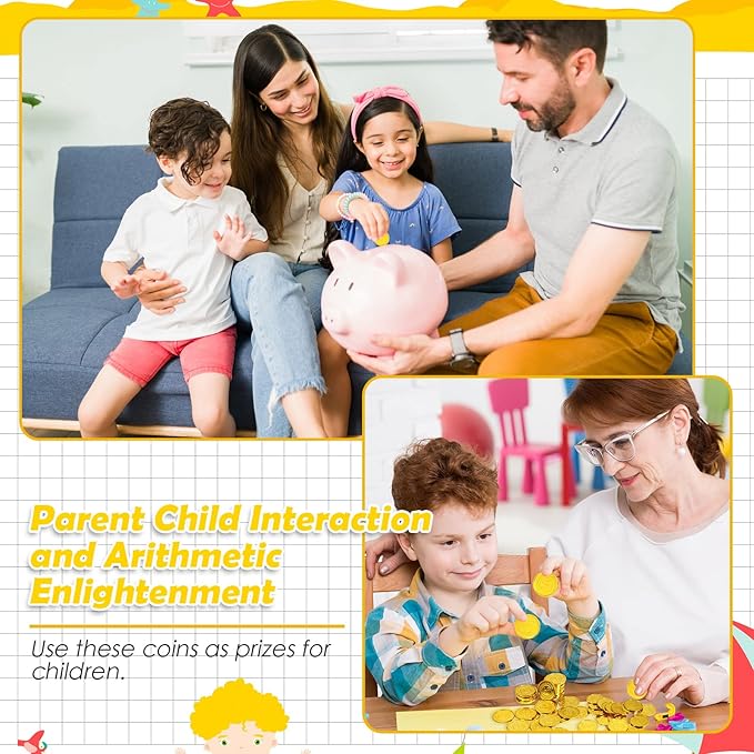 Hanaive 800 Pcs Plastic Pirate Coins Gold Treasure Spanish Doubloon Fake St. Patricks Toy Coin for Kids Board Games Pirate Party Cosplay Teachers Classroom Reward (Gold, Classic)