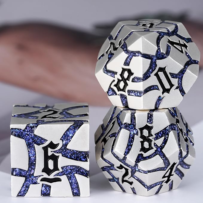 Dice Set D&D Dungeons and Dragons Dice D20 Metal DND Dice Set with Box, Polyhedral Role Playing Dice D12 D10 D% D8 D6 D4 for MTG RPG Board Games(Pearl Silver Purple)