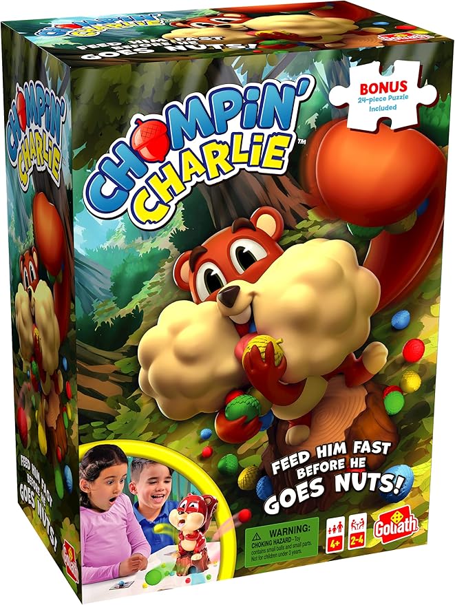 Chompin' Charlie Game - Feed The Squirrel Acorns And Race To Collect Them When They Scatter - Includes 24-Piece Puzzle by Goliath