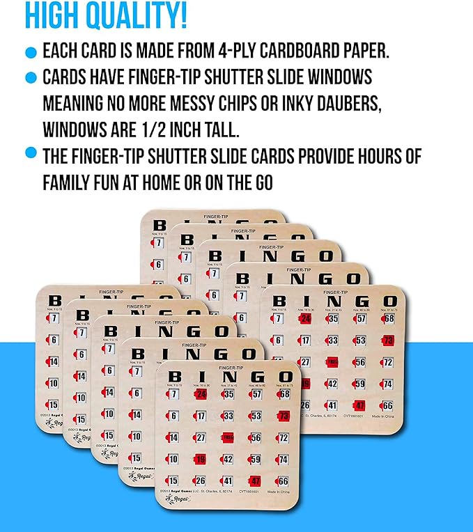 Regal Bingo Bulk Bingo Cards with Sliding Windows - Reusable Large Print Bingo Game Cards for Adults Large Group - 100 Pack, Woodgrain