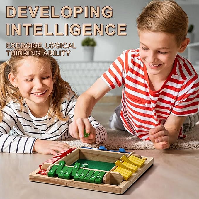 Dice Game Shut The Box Wooden Board Game,4 Sided Family Math Game for 2-4 Players,Educational Learning Interactive Game, Classics Tabletop Version Games for Classroom, Party, or Pub