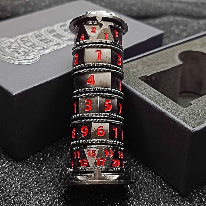 Dragonstone Keep Roulette Dice Spinner for DND, 7-in-1 Dragon Metallic D&D Dice Set with Gift Case for Dungeons and Dragon Game, RPG Role Playing Table Game Gifts (Black-red)