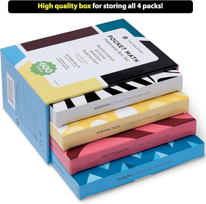 Think Tank Scholar Math Flash Cards (600 Facts Box Set) Addition, Subtraction, Multiplication, Division - 10 Games - Toddlers 2-4 - Kids Ages 4-8 in Kindergarten, 1st, 2nd, 3rd 4th, 5th, 6th Grade