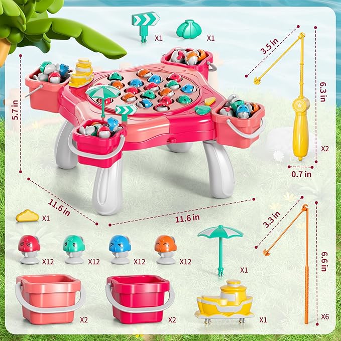 Magnetic Fishing Game for Kids Toddlers 3-5, 70 pcs Fishing Toys for Kids Toddlers 3-5, Fishing Table Toys Board Game Birthday Gifts for 3 4 5 6 7 8 Years Old Kids Toddlers