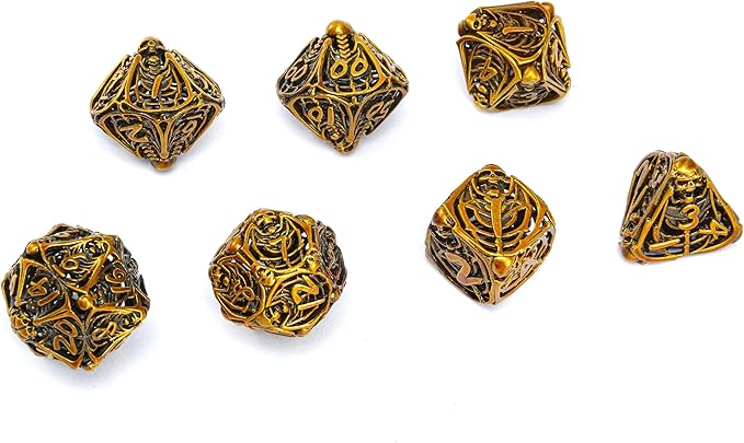 Metal Skull Dice Set Hollow Multi-Sided Dungeons & Dragons Dice 7CPS Role-Playing Dice Set with Flannel Bag Suitable for D&D Board Game Cards(Kugin)