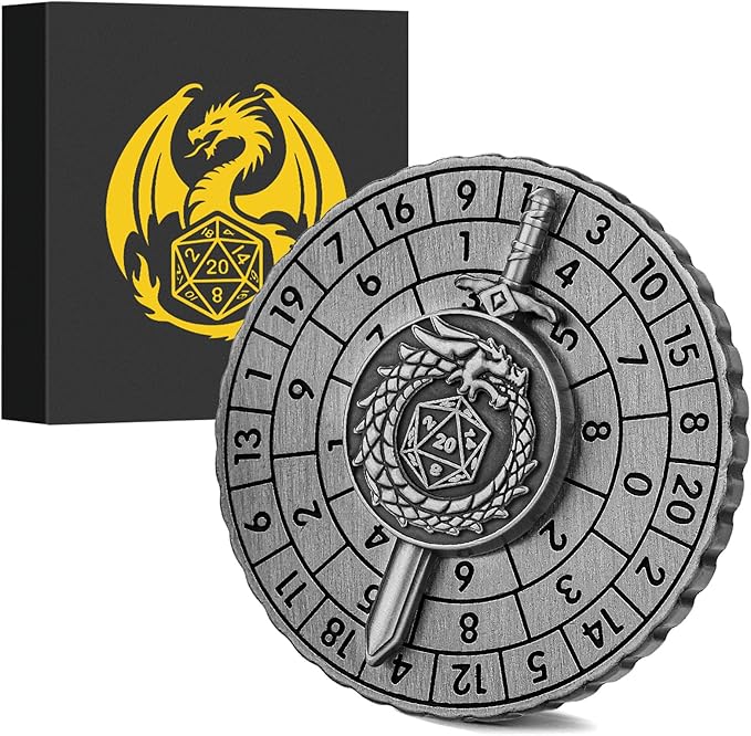 Spinner DND Dice, 7-in-1 Dragon Sword Metallic D&D Dice, Dragon Roulette Dice Spinner for DND Dice Set, DND Gifts with Gift Box, Role Playing Board Game Accessories, DND Dice Set Gifts, Dark Silver