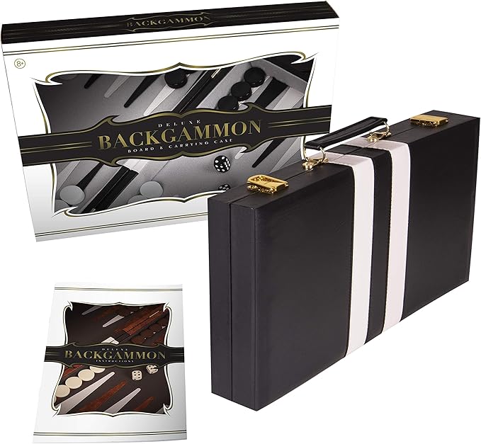 Backgammon Set 18 inch, Large - Classic Board Game for Adults and Kids with Premium Leather Case - Includes Strategy & Tip Guide (Black)