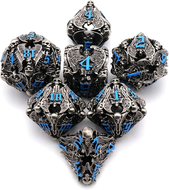 DND Dice, Dungeons and Dragons Dice Metal Dice Set D&D with Box HNCCESG Unique Role Playing Dice Hollow Polyhedral Starter Dice Gaming for Board Game RPG (Angel Blue Number)