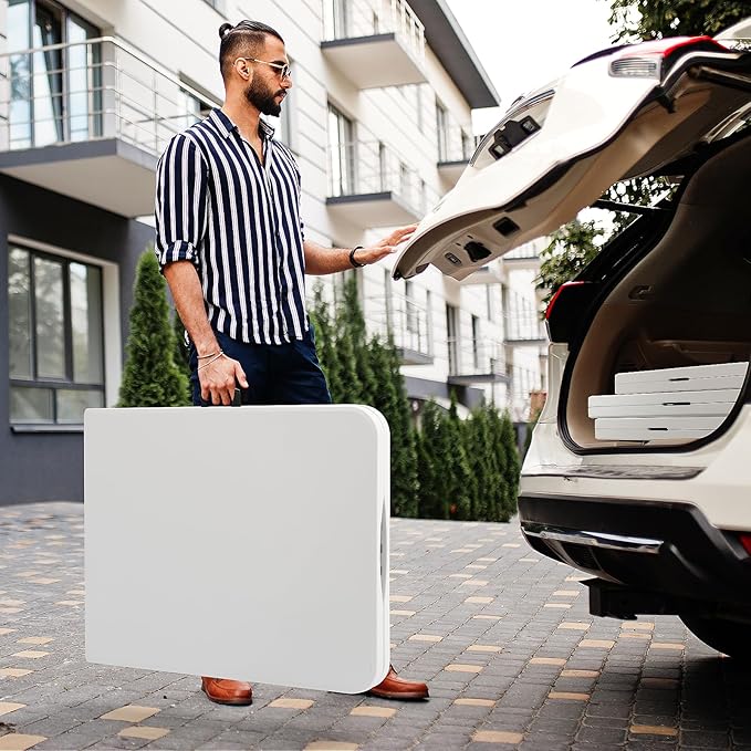 SKOK 330lbs Folding Table 6ft, Plastic Picnic Table Portable with Handle, 6 Foot Folding Table Long with Thicker Tabletop, White Tailgating Utility Commercial Craft Foldable Table for Party & Events