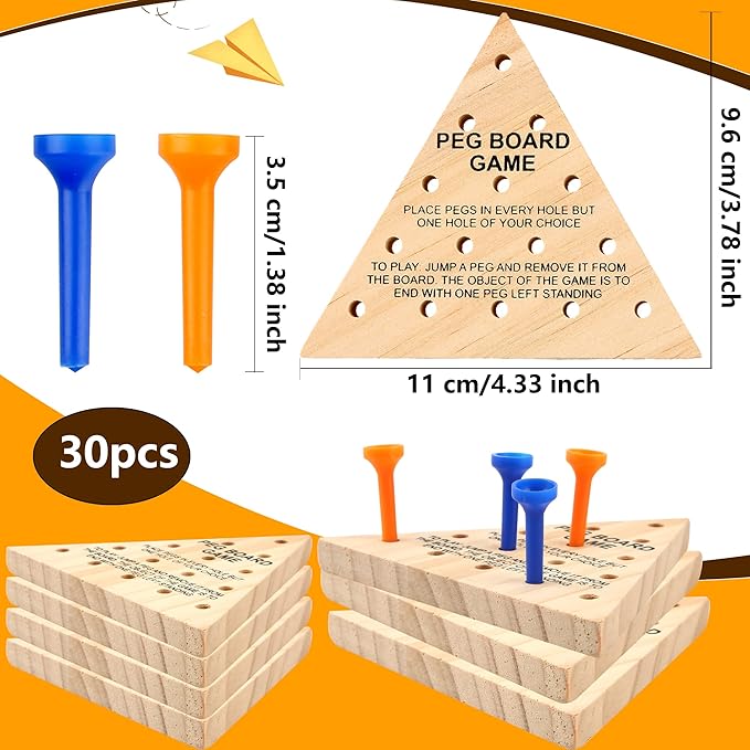 30 Packs Wooden Peg Game - Tricky Triangle Game for Family, Travel, Teens & Adults