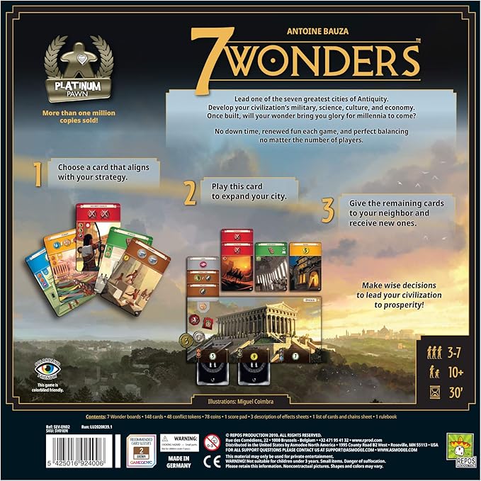 7 Wonders Board Game (New Edition) - Lead Your Civilization to Prosperity! Strategy Game for Kids and Adults, Ages 10+, 3-7 Players, 30 Minute Playtime, Made by Repos Production