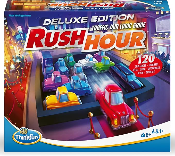 ThinkFun Rush Hour Deluxe – The Gamer's Logic Game | Navigate 120 Traffic Challenges with Collector's Edition Limo and Metallic Design | Ages 8+