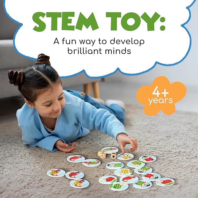 Roll and Match Game – Wooden Dice Matching Toy for Toddlers | Educational Logic Game for Kids 3+ | Learn Colors, Shapes & Animals | Preschool Montessori Activity STEM