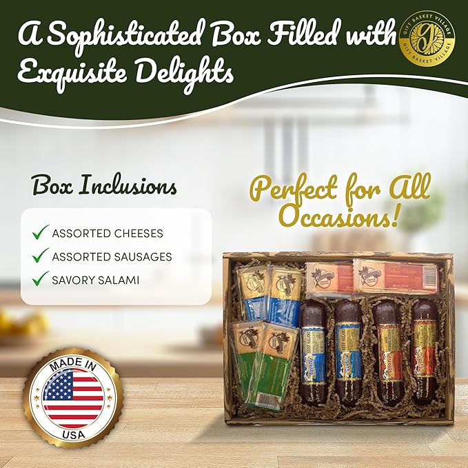 Gift Basket Village Cheese And Sausage Gift for Retirement - Gourmet Gift Baskets for Adults, Summer Sausage, Swiss Cheese, Salami, Cheddar, & Specialty Food Gifts, Ideal for Corporate & Company Event