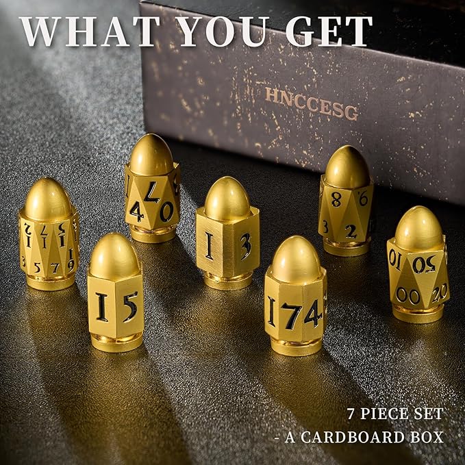 Bullet Dice Set,DND Dice for Dungeons and Dragons,Metal Dice Polyhedral D&D Dice for Warhammer 40K (Pearl Gold BlackNumber)